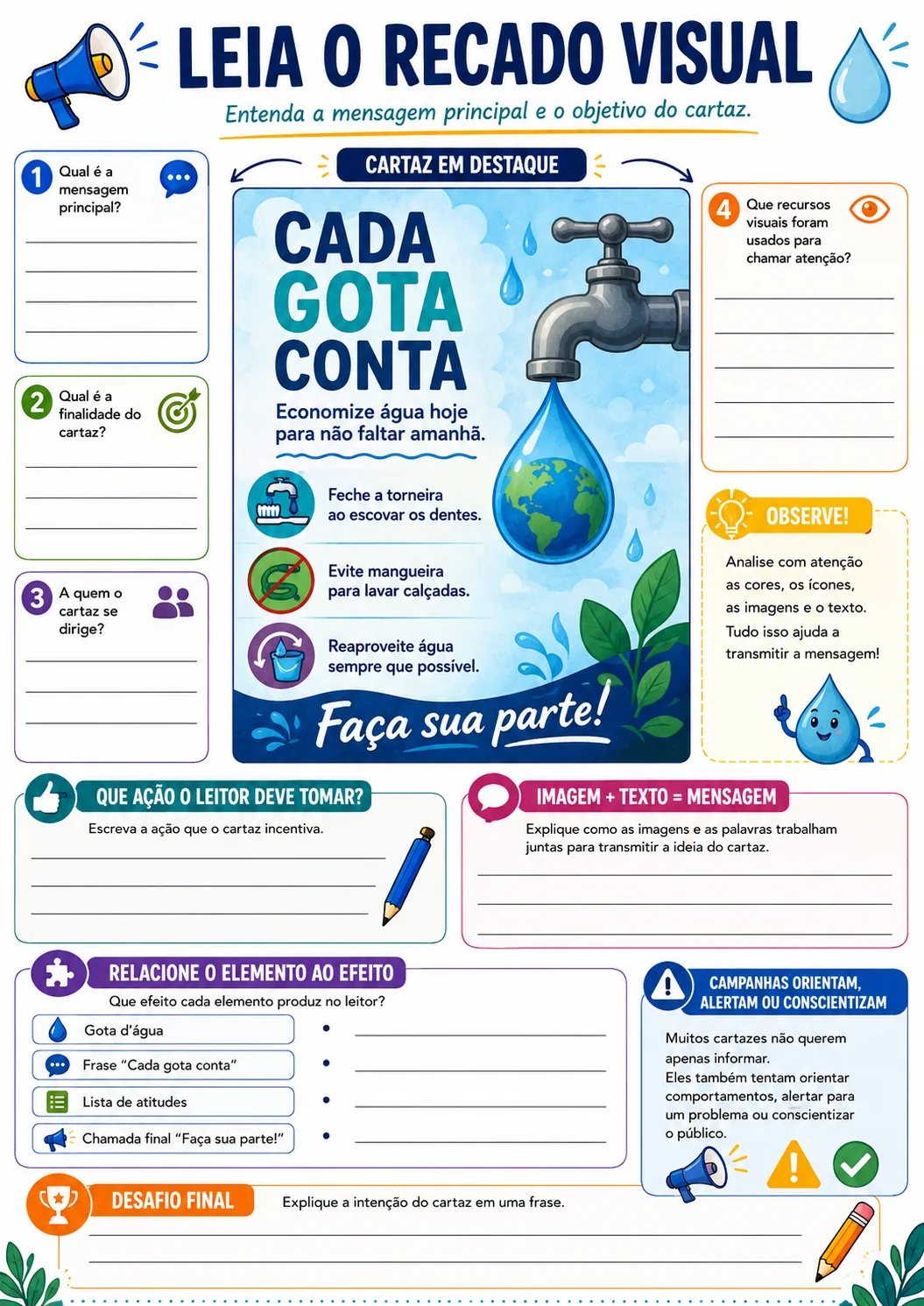 Página visual de interpretação: Leia o recado visual