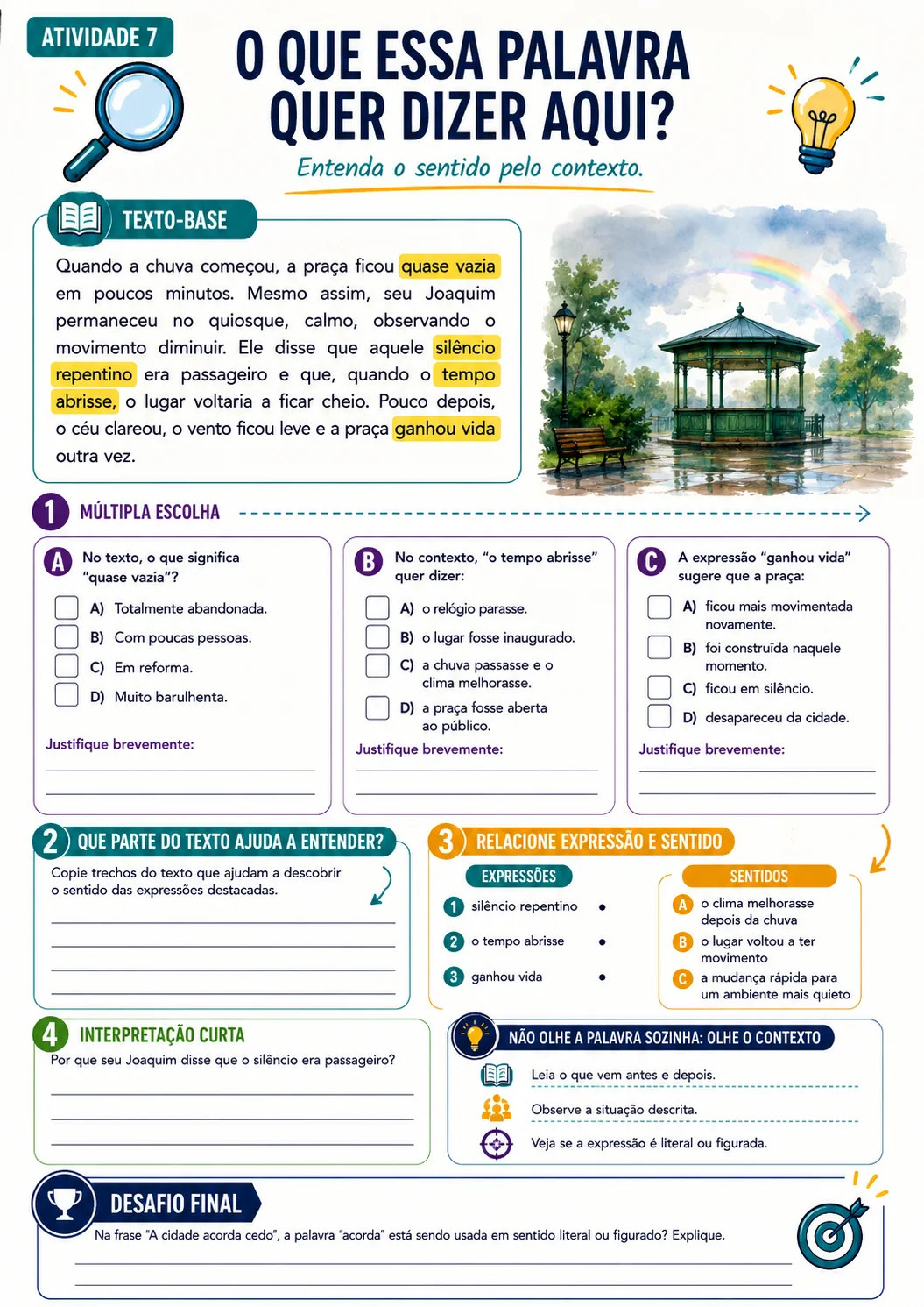 Página visual de interpretação: Sentido pelo contexto