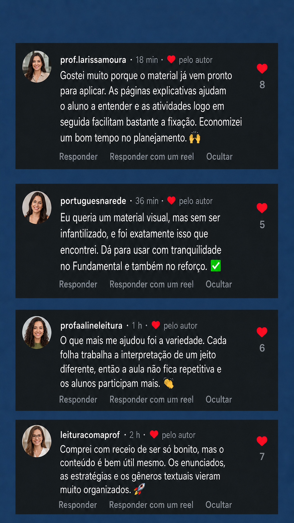 Depoimento em comentários de professoras sobre Interpretação Visual