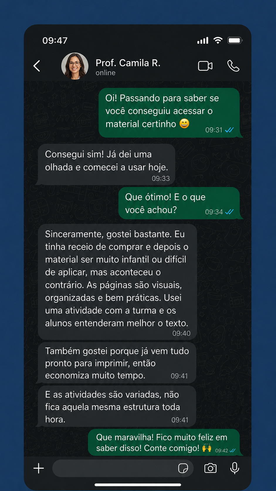 Depoimento em conversa no WhatsApp sobre Interpretação Visual